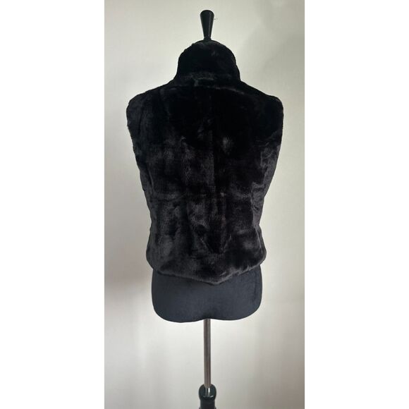 Vintage CEJON Women's Cropped Mock Neck Zip Front Black Faux Fur Vest Size S - Picture 5 of 8